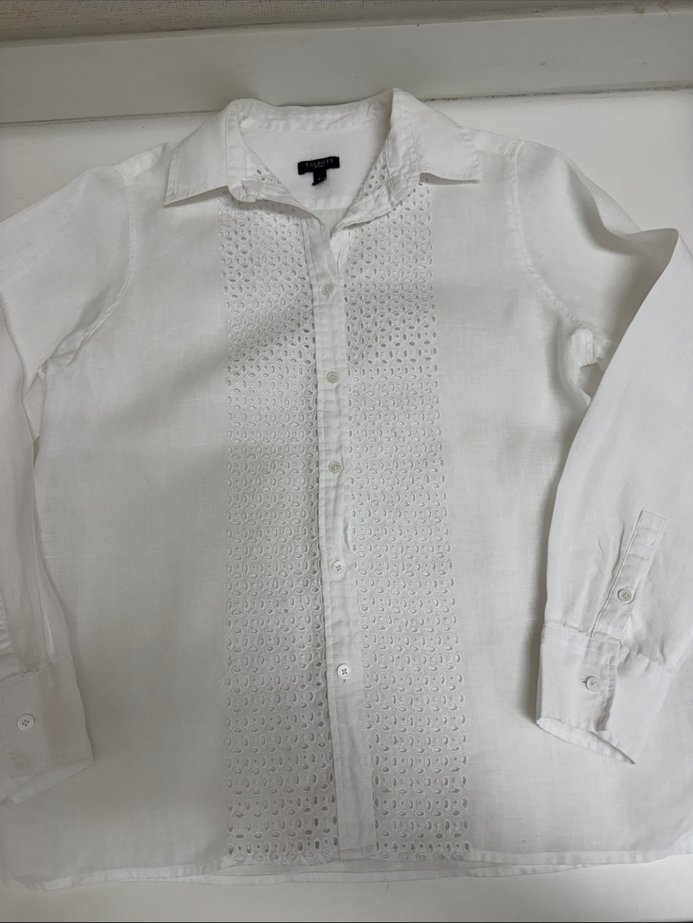 Talbots Linen White Eyelet Button-Up - Picture 1 of 7